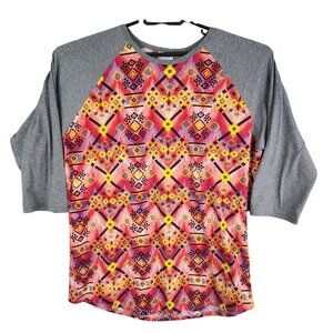 Womens LuLaRoe Multicolor Geometric Print Top Raglan Sleeve Crew Neck Size XL